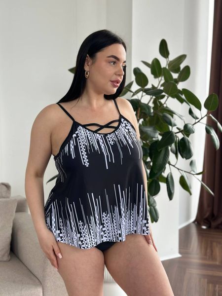 Чорний купальник танкіні PLUS SIZE з білим принтом 12317 фото