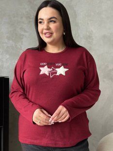 Зручна червона піжамка PLUS SIZE із зірочками та чорними штанами 15156 фото