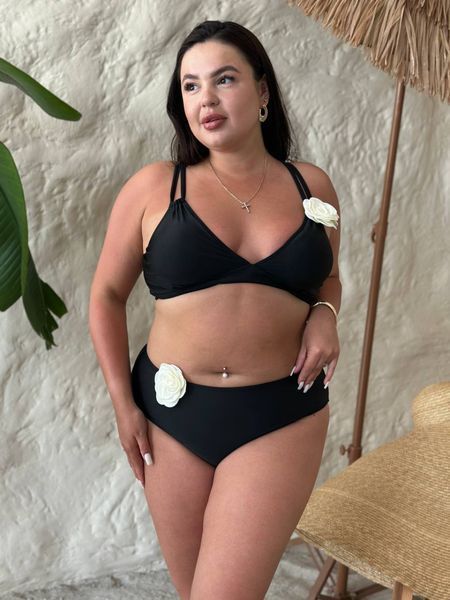 Купальник PLUS SIZE із квітами на топові та трусиках 16506 фото