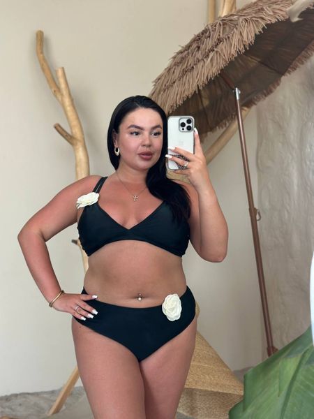 Купальник PLUS SIZE із квітами на топові та трусиках 16506 фото