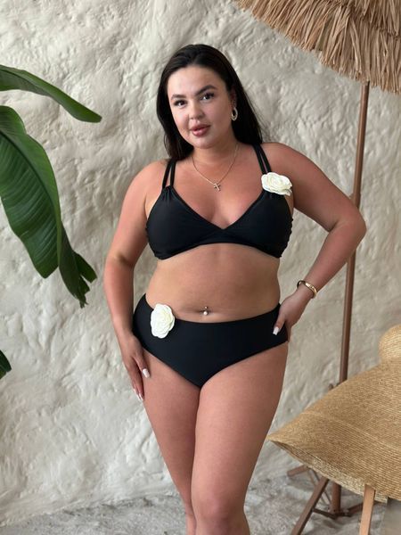 Купальник PLUS SIZE із квітами на топові та трусиках 16506 фото