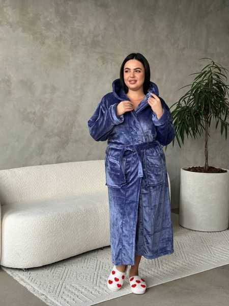 Теплий жіночий синій халат PLUS SIZE 11049 фото