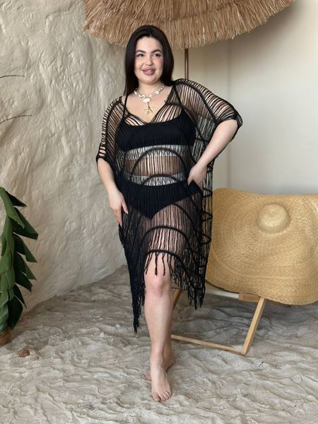Жіноча чорна пляжна туніка PLUS SIZE 15996 фото