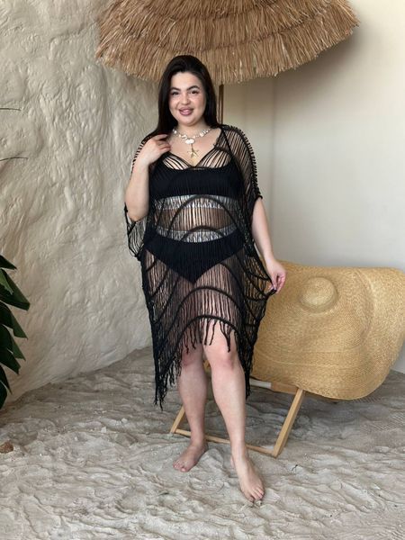 Жіноча чорна пляжна туніка PLUS SIZE 15996 фото
