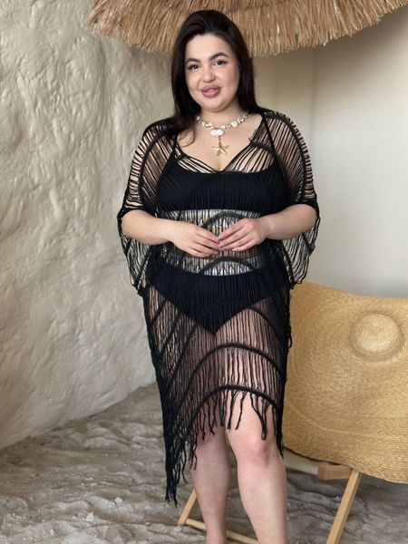 Жіноча чорна пляжна туніка PLUS SIZE 15996 фото