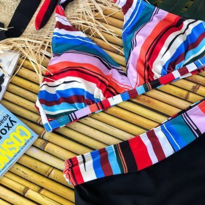 Роздільний яскравий купальник PLUS SIZE знімними чашками та високими плавками 7409 фото