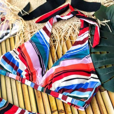 Роздільний яскравий купальник PLUS SIZE знімними чашками та високими плавками 7409 фото