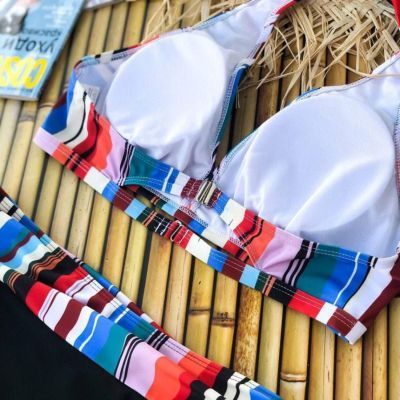 Роздільний яскравий купальник PLUS SIZE знімними чашками та високими плавками 7409 фото