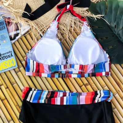 Роздільний яскравий купальник PLUS SIZE знімними чашками та високими плавками 7409 фото