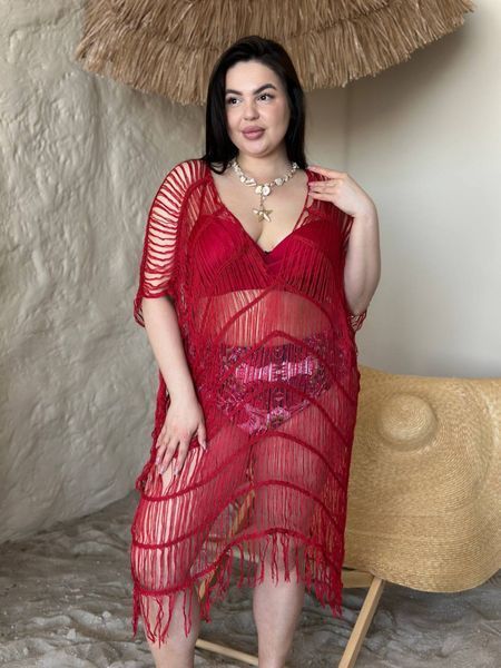 Жіноча бордова пляжна туніка PLUS SIZE 15997 фото