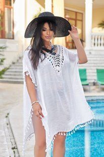 Біла пляжна туніка PLUS SIZE парео 338298 фото