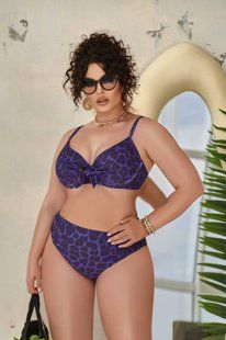 Роздільний фіолетовий леопардовий купальник PLUS SIZE з твердими чашками 7440 фото