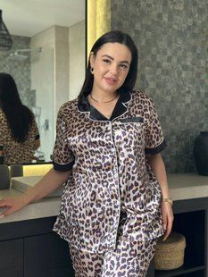 Піжама з леопардовим принтом PLUS SIZE з сорочкою та штанами 13299 фото