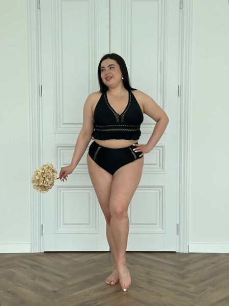 Роздільний купальник PLUS SIZE з рюшами чорний 16260 фото