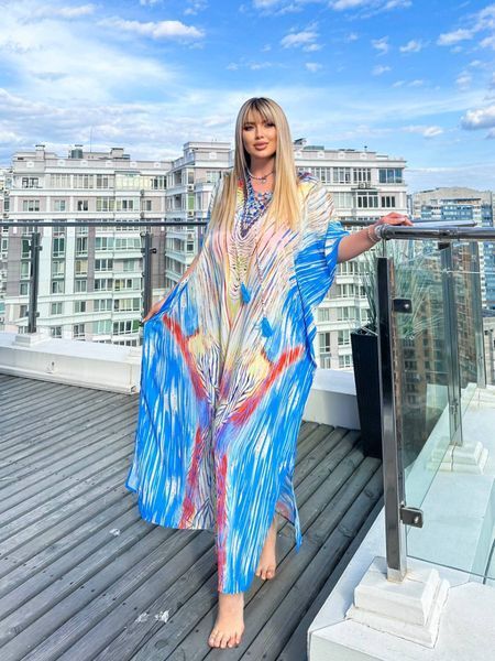 Розкішна максі сукня- туніка PLUS SIZE для відпочинку 8743 фото