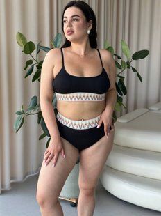 Роздільний чорний купальник PLUS SIZE з яскравою резинкою 10011 фото