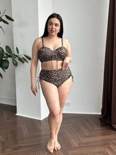Леопардовий купальник PLUS SIZE з поролоновою чашкою 13252 фото