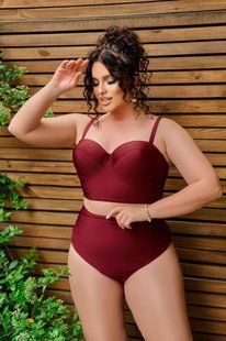 Роздільний купальник PLUS SIZE з високими плавками, твердими чашками в кольорі бордо 871769 фото