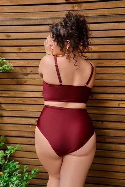 Роздільний купальник PLUS SIZE з високими плавками, твердими чашками в кольорі бордо 871769 фото
