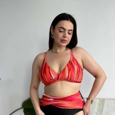 Роздільний помаранчевий купальник PLUS SIZE з високими трусиками та утяжкою 13505 фото