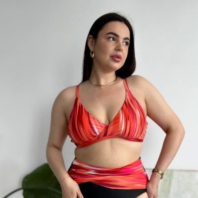 Роздільний помаранчевий купальник PLUS SIZE з високими трусиками та утяжкою 13505 фото