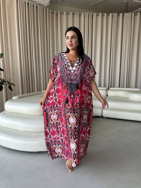 Легка максі сукня-туніка рожева PLUS SIZE для відпочинку 10103 фото