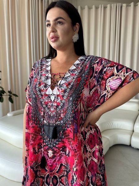 Легка максі сукня-туніка рожева PLUS SIZE для відпочинку 10103 фото