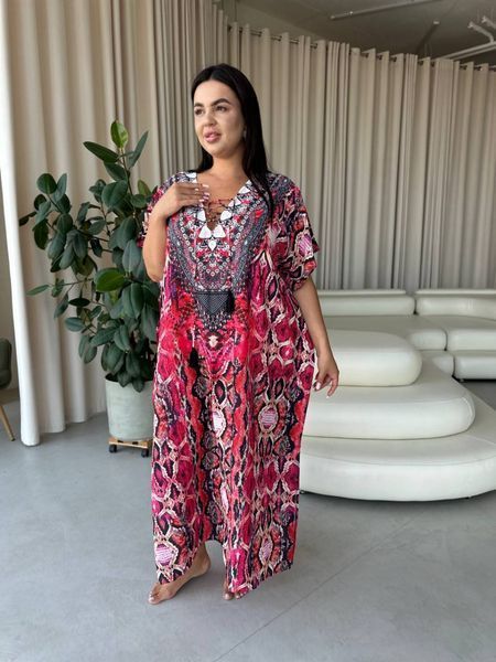 Легка максі сукня-туніка рожева PLUS SIZE для відпочинку 10103 фото