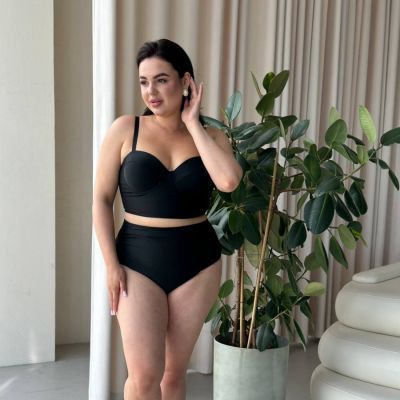 Роздільний купальник PLUS SIZE з високими плавками, твердими чашками в чорному кольорі 8946 фото