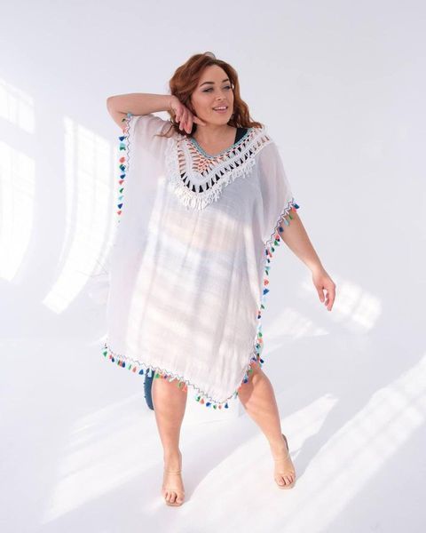 Жіноча біла пляжна туніка PLUS SIZE 259551 фото