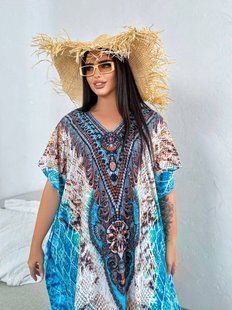 Розкішна максі сукня- туніка PLUS SIZE для відпочинку 9375 фото