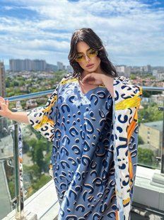 Розкішна шовкова довга леопардова сукня-туніка PLUS SIZE 9187 фото