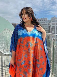Розкішна шовкова довга сукня-туніка PLUS SIZE 9189 фото