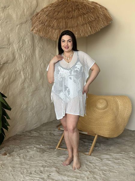 Пляжна біла жіноча туніка PLUS SIZE 15931 фото