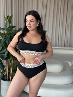 Роздільний чорний купальник PLUS SIZE з яскравою резинкою 9726 фото