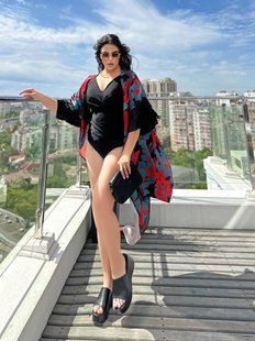Розкішна шовкова довга туніка PLUS SIZE 9191 фото