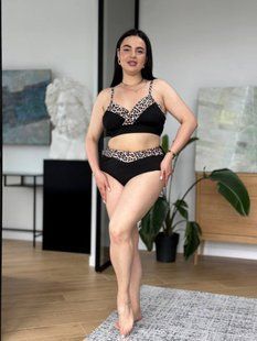 Чорний роздільний купальник PLUS SIZE з леопардовим принтом 13678 фото