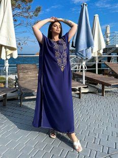 Легка максі сукня-кафтан синя PLUS SIZE для відпочинку 9376 фото