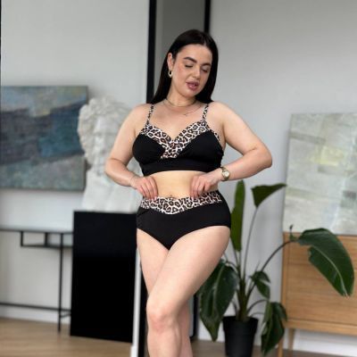 Чорний роздільний купальник PLUS SIZE з леопардовим принтом 13678 фото